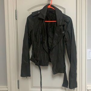Army green fake leather jacket